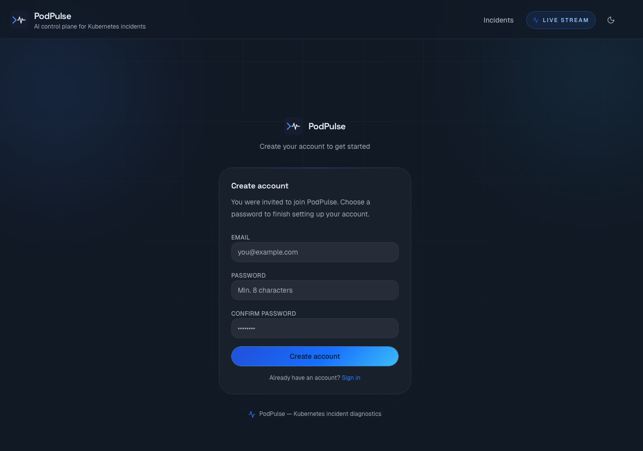 Account creation form — pre-filled with your invitation token