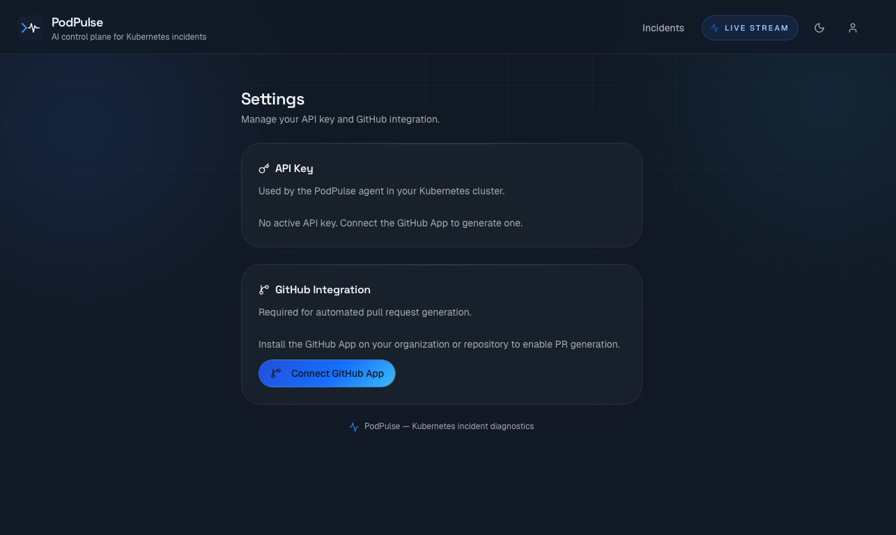Settings before GitHub connection