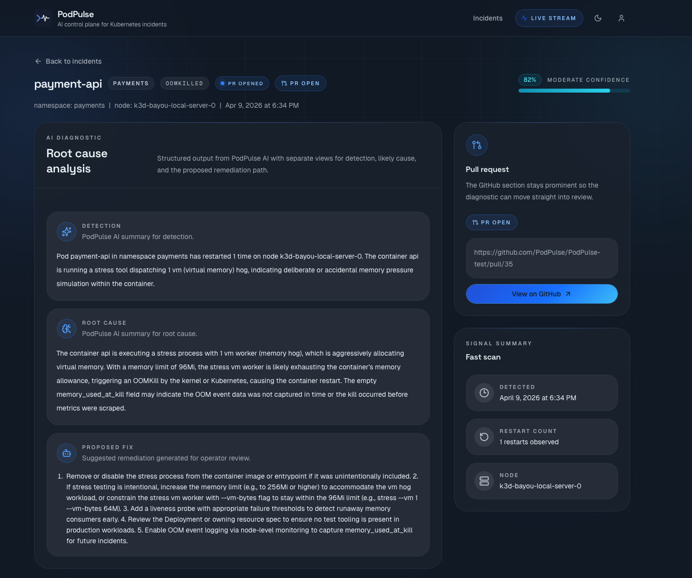 AI diagnostic — incident detail